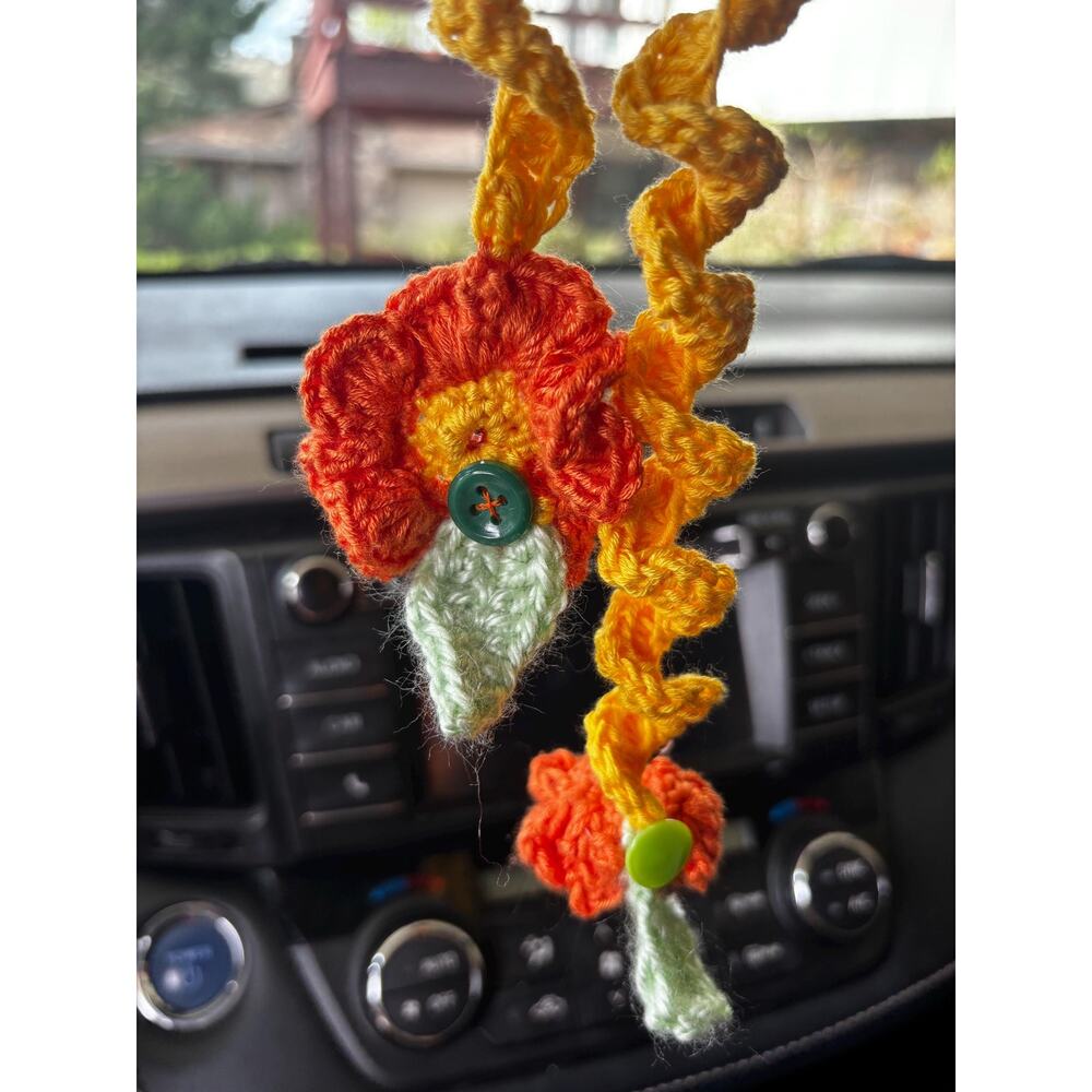 Hand-Crocheted Flower Car Charm, New Car Gift, Rear View Mirror Accessory